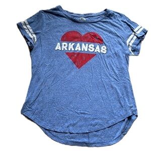 Home Free L light blue Arkansas shirt with red heart